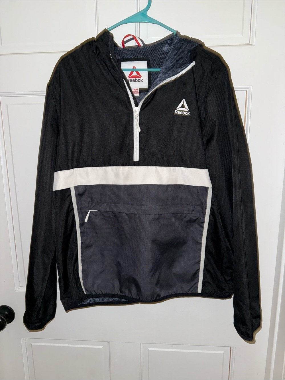 Reebok Men’s Black and White Hooded Windbreaker Pullover